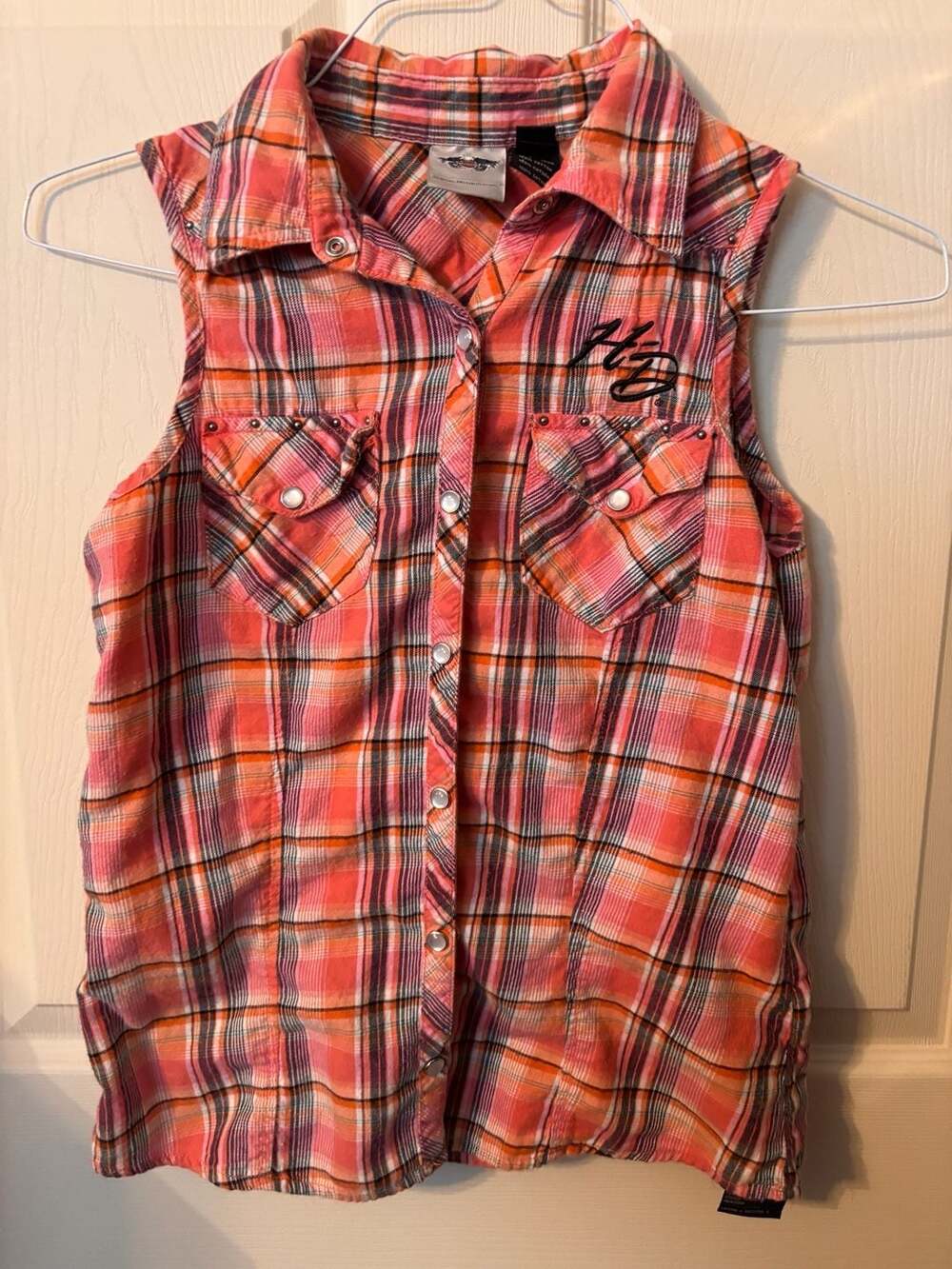 Harley-Davidson Women's Sleeveless Plaid Pearl Snap Shirt Small
